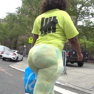 Fine Ebony Walking Thru The Hood in Green Leggings!!