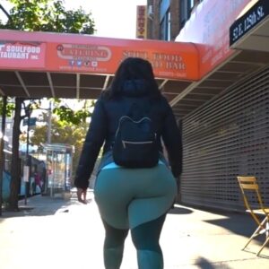 Phat Booty Latina in Forest-Green Leggings Headed to Work